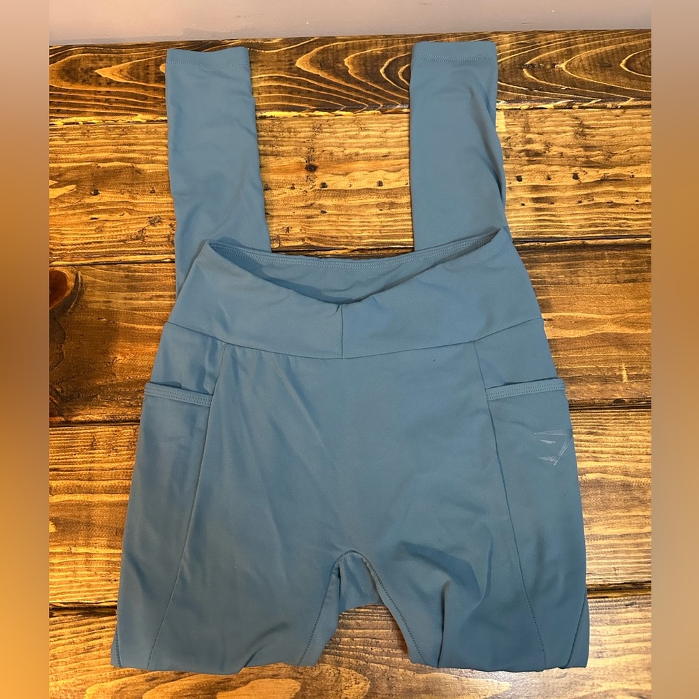 Gymshark Sculpt Teal Blue Side Pocket Scrunch Ruched Leggings Yoga Active Size S